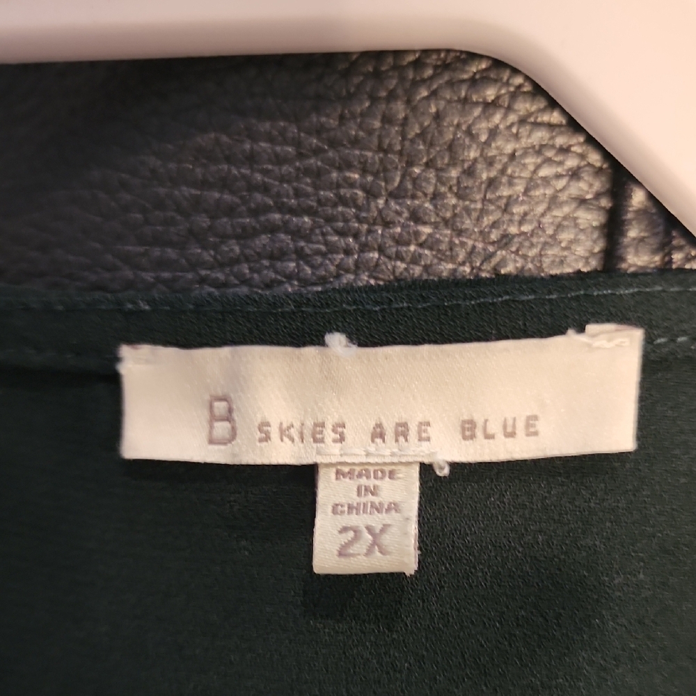 Skies Are Blue Green 3/4 Sleeve Wrap Blouse - Picture 2 of 3